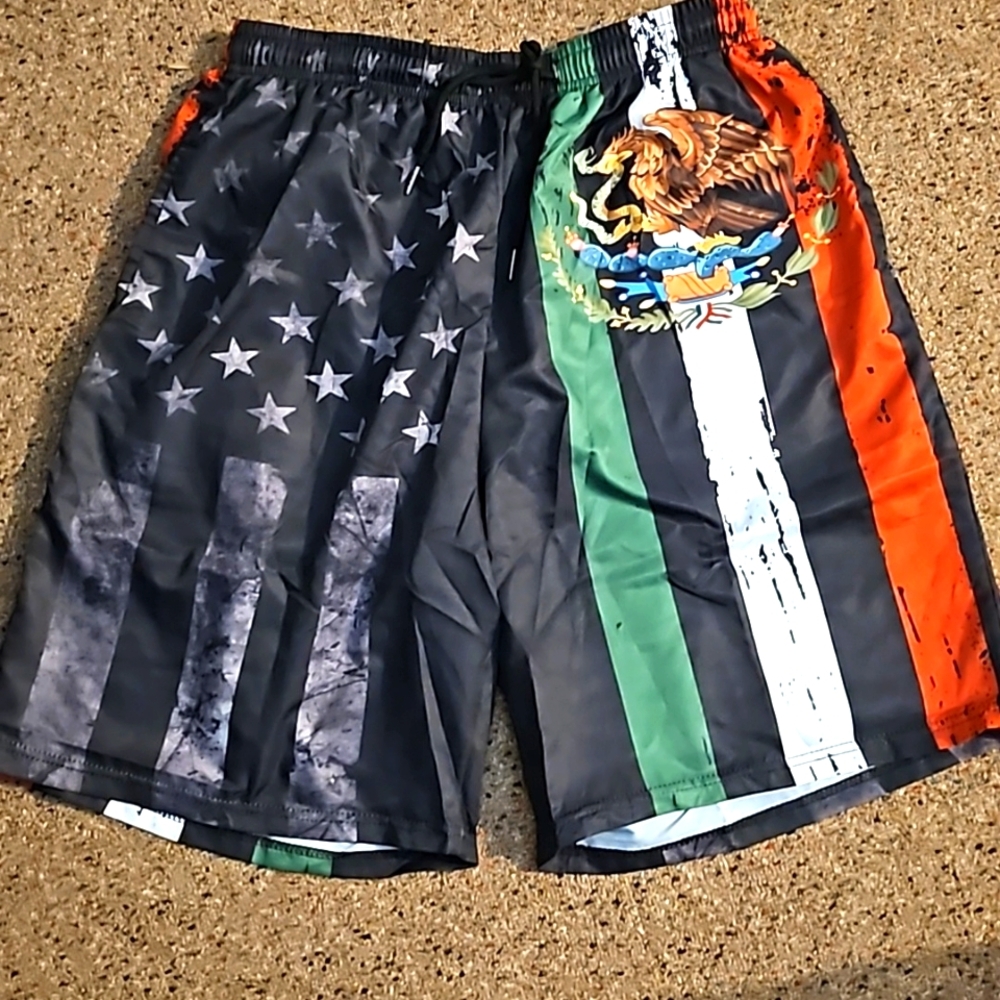 NEW! MEXICAN/AMERICAN FLAG Board Shorts w/ Pockets!!